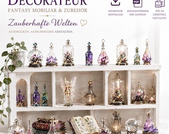 Decorador – Botellas de halcones, elixires, alquimia y magia | Miniatura de fantasía | 1 hoja impresa | Mundos en miniatura, dioramas, diarios creativos