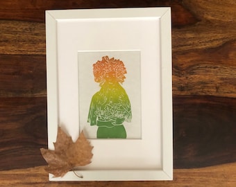 Fall / Autumn Queen - original lino print