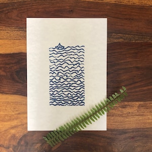 Wave and Boat - original lino cut print