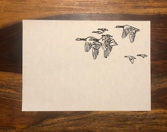 Fliegen mit Gänsen - Original Linoldruck