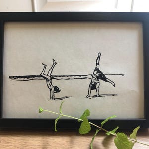 Cartwheels on the Beach - original lino cut. Limited edition