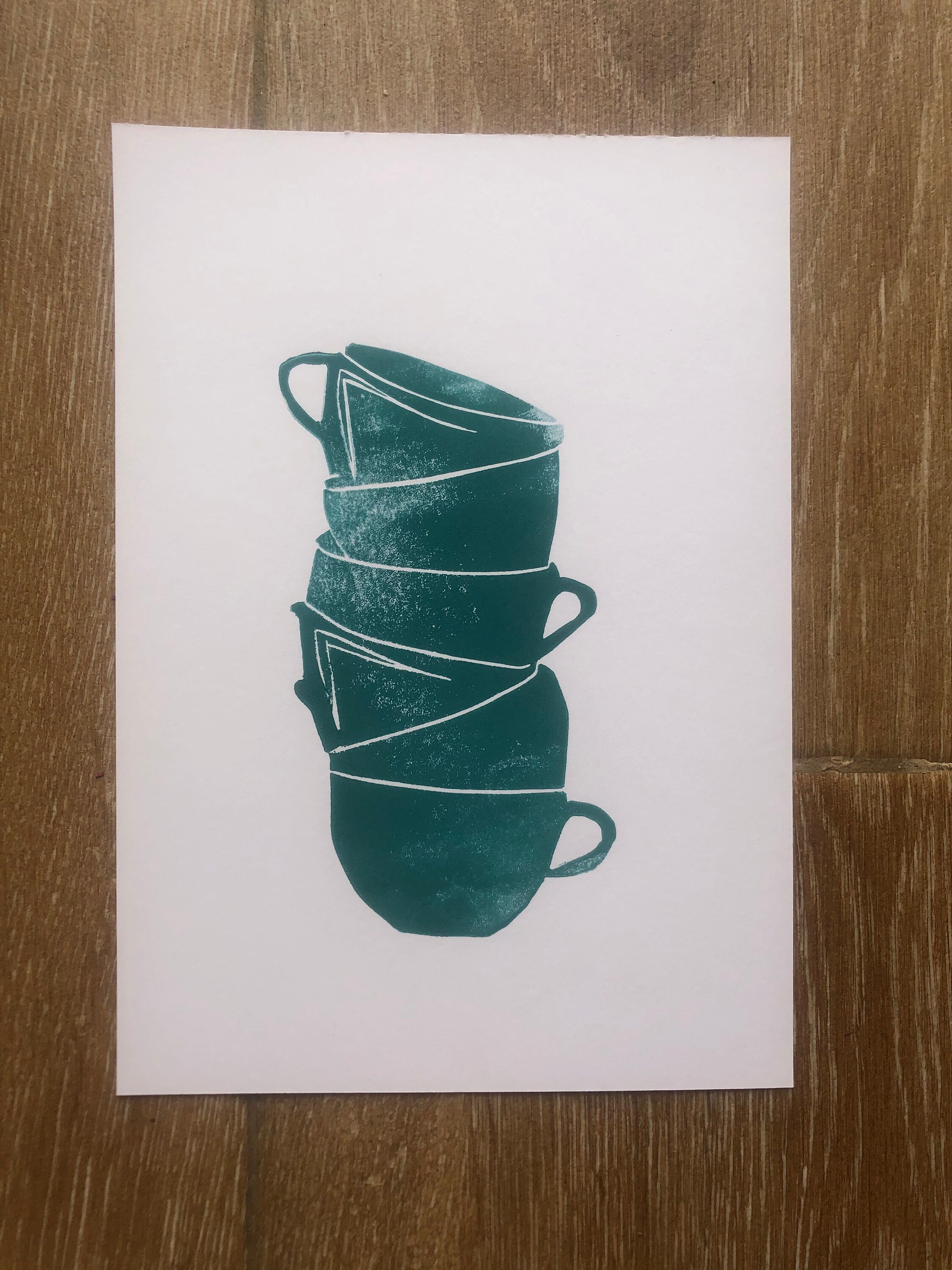 Tassenstapel - original Linoldruck