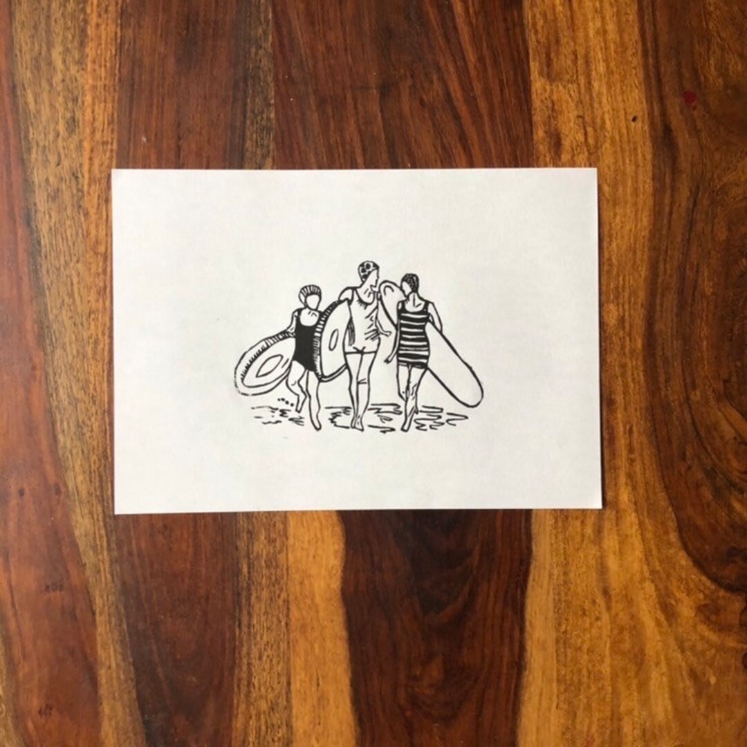 Into the Waves Original Lino Cut Print Etsy