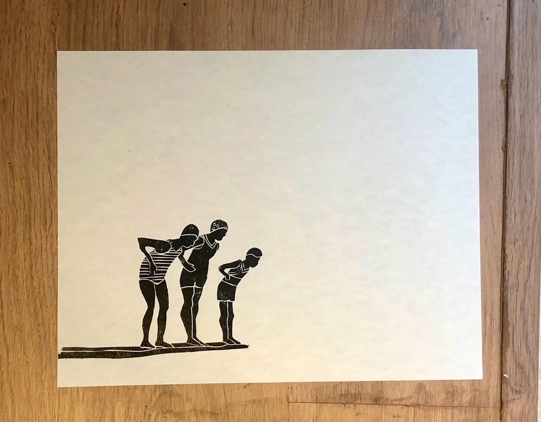 Three Looking Down - Original Lino Cut 4x11 - Etsy