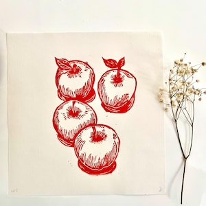Red Apples - original linocut print. Limited edition