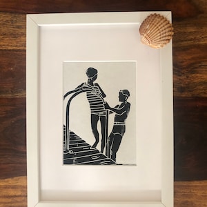 Pool Flirt - original linocut print
