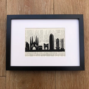 Barcelona Skyline - original linocut print
