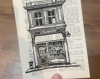 Little Bookshop - original lino print