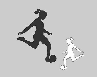 10 Black or White Soccer girl profile cutouts, soccer player Silhouette, ball Cutouts, Punches, Decorations, white black shape, Paper Cutout