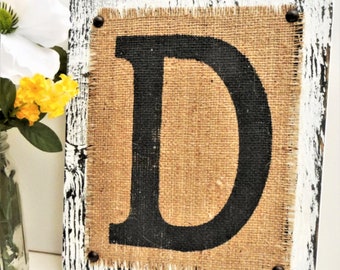 D, burlap, rustic wood, monogram, custom letters, rustic signs, rustic wall, rustic initial, vintage, antiqued, monograms, wood signage, old