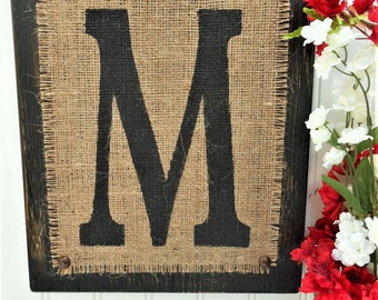 Monogram, home decor, wall decor, rustic decor, rustic sign, custom sign, custom rustic sign, lettering sign, burlap sign, custom burlap