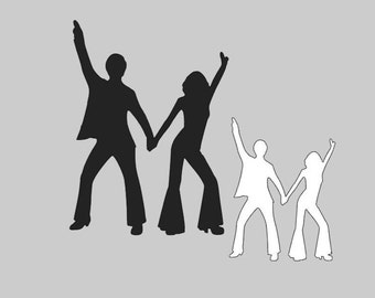 10 Black DISCO Die Cuts outs, disco couple Die Cuts, Punches, 1970's Decorations,  the hustle dancing shape, Paper Shape Cutouts, silhouette