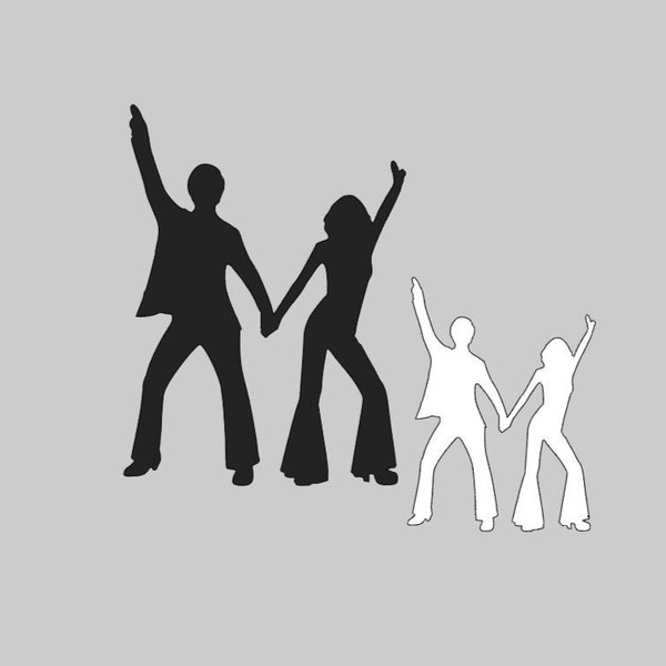 10 Black DISCO Die Cuts outs, disco couple Die Cuts, Punches, 1970's Decorations,  the hustle dancing shape, Paper Shape Cutouts, silhouette