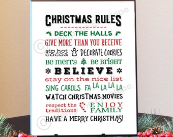 CHRISTMAS Rules Wood Sign, Family Rules signs, House Rules plaque