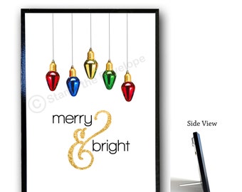 Merry and Bright Sign - Wooden Christmas Sign - Christmas Hostess Gifts - 5x7 plaque with stand