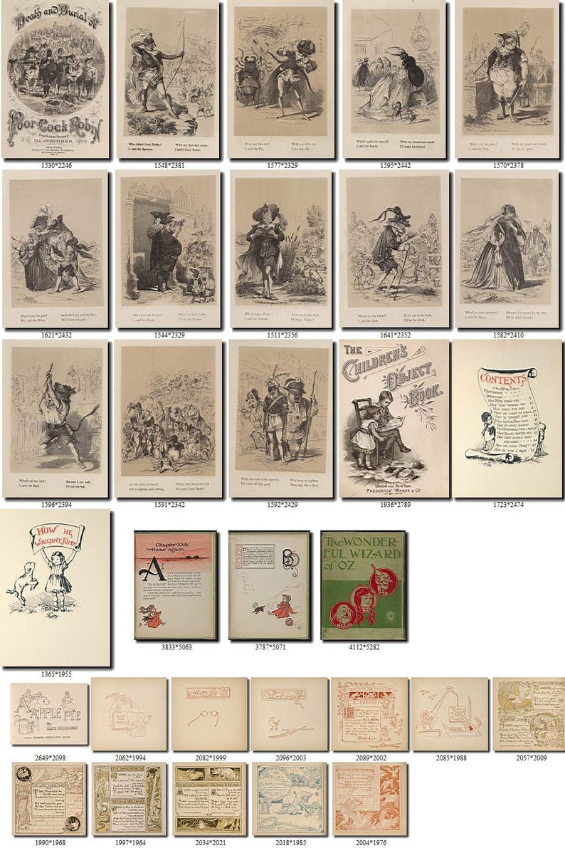 CHILDREN BOOKS-4-bw illustrations Collection with 500 black-and-white vintage images High resolution HQ old digital download item printable