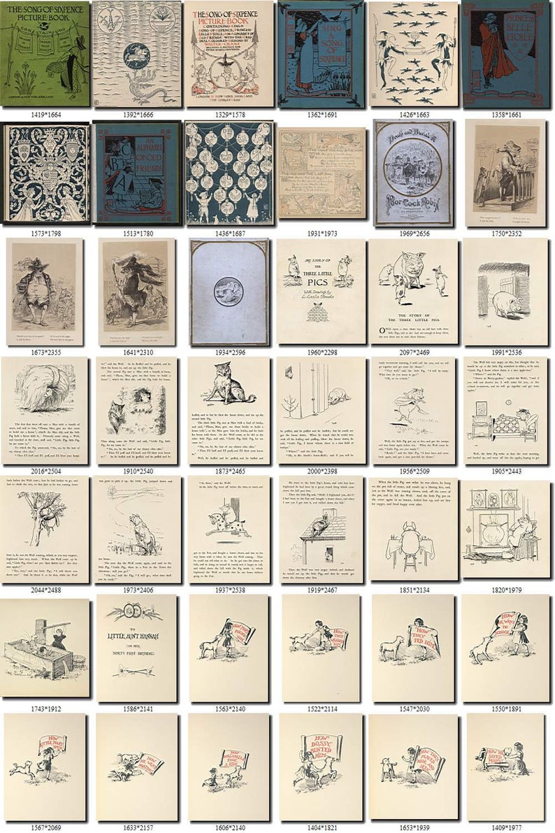CHILDREN BOOKS-4-bw illustrations Collection with 500 black-and-white vintage images High resolution HQ old digital download item printable