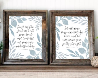 Proverbs 3:5-6 Bible verse wall art | Scripture art print | Trust in the Lord quote | Christian Home Decor | instant download printable