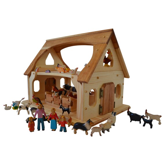 Wooden Toy Barn Wooden Toy Stable Deluxe Montessori Etsy