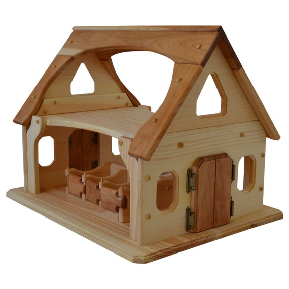 Wooden Toy Barn Wooden Toy Stable Deluxe Montessori Etsy