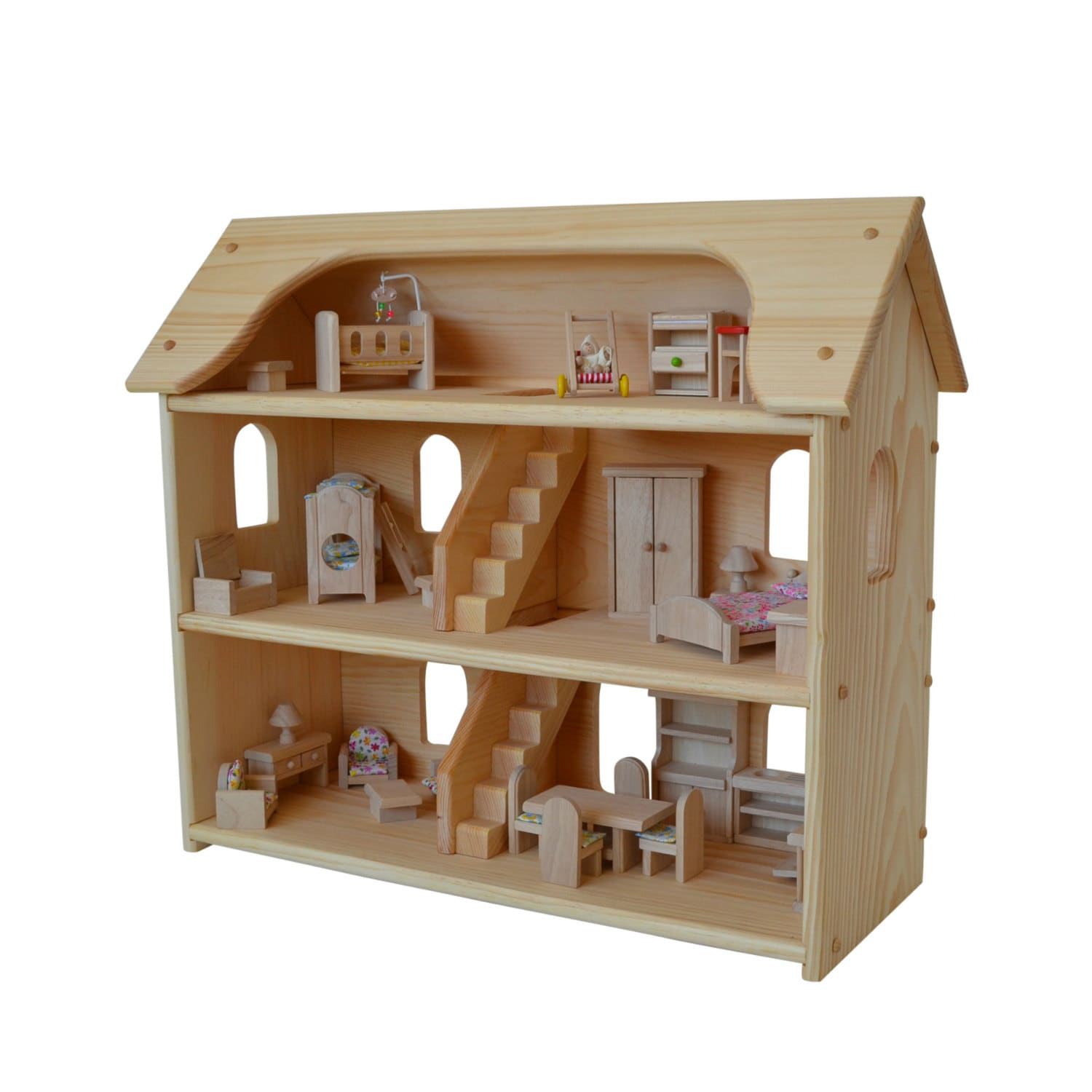 Wooden Kids Doll House All in 1 With Furniture & Staircase Best Dolls  Role play