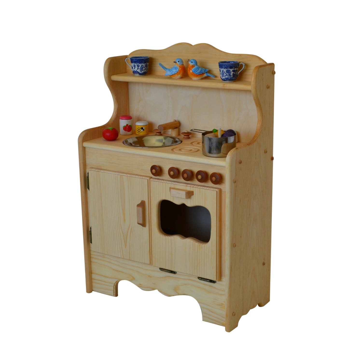 Natural Wooden Toy Play Kitchen-Waldorf Toy Kitchen- Wooden Toys-  Montessori wooden stove-Play Food Pretend