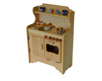 Natural Wooden Play Kitchen- Toy kitchen- Waldorf Kitchen-Montessori Stove- Pretend Play- Wooden Toy- Play Food- Child's Kitchen- Play Stove