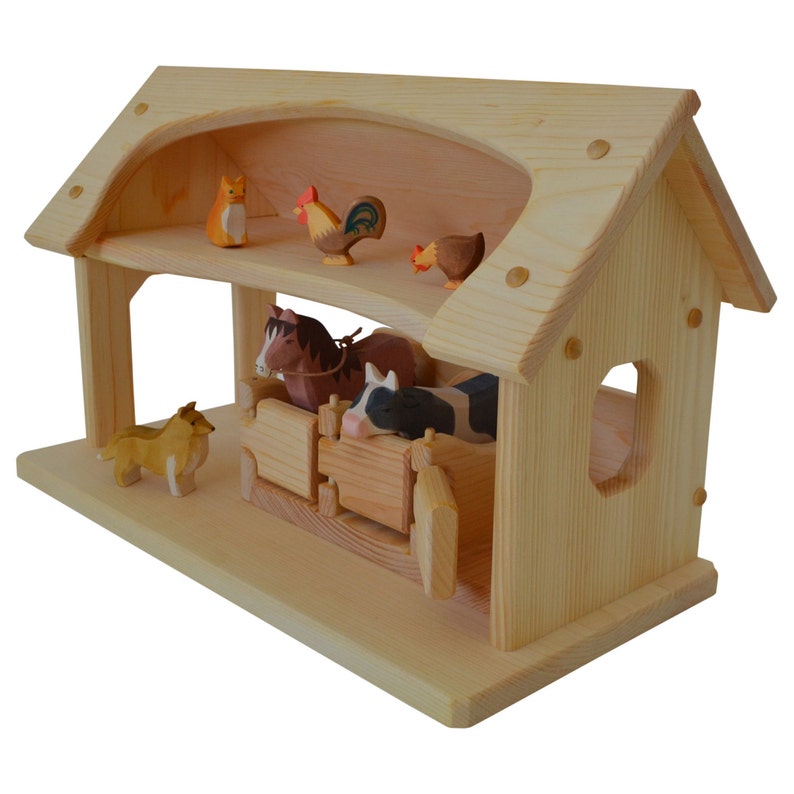 Natural Wooden Toy StableWaldorf Wooden Stable Toy Etsy