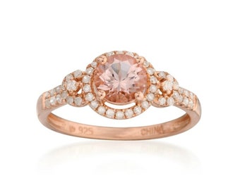 Pinctore 14K Rose Gold over Silver 0.88ctw Morganite /& 0.2ctw Diamond Classic Ring