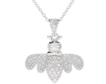925 Sterling Silver White Zircon Charm Pendant w/ 16" Chain, Necklace For women's Anniversary Gift For her