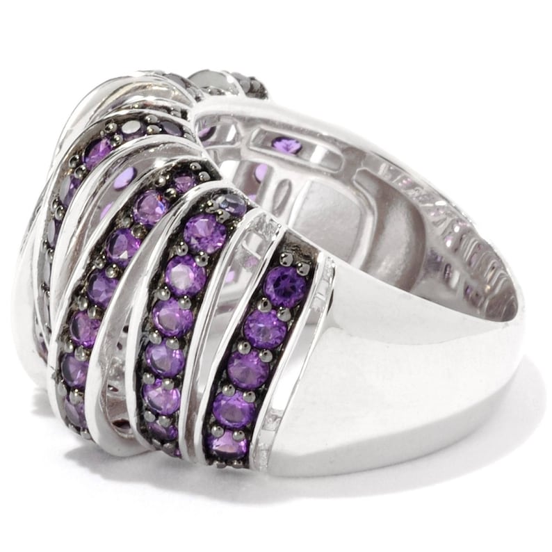 Pinctore Sterling Silver Round 1.8ctw Amethyst Nine-Row Dome Band Ring