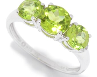 925 Sterling Silver Peridot Gemstone Round Cut 3-Stone Ring For Women's Anniversary GIft For Her