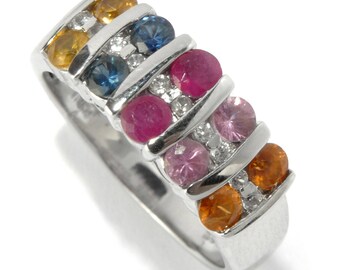 Pinctore 925 Sterling Silver 2.99ctw Multi Sapphire Band Ring For Women's, Anniversary Gift, Gift For Her.