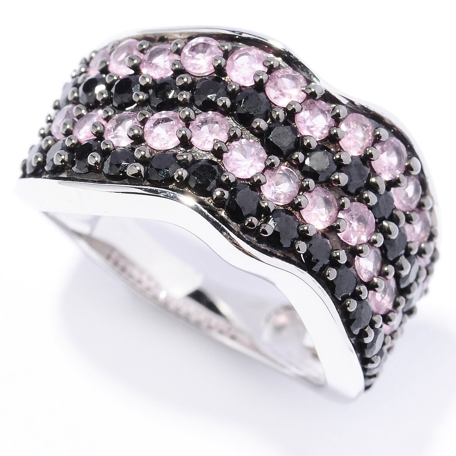 Size 7 Pinctore Platinum o/Silver 2.30ctw Black Spinel Band Ring Size 7 Pinctore Platinum o/Silver 2.30ctw Black Spinel Band Ring