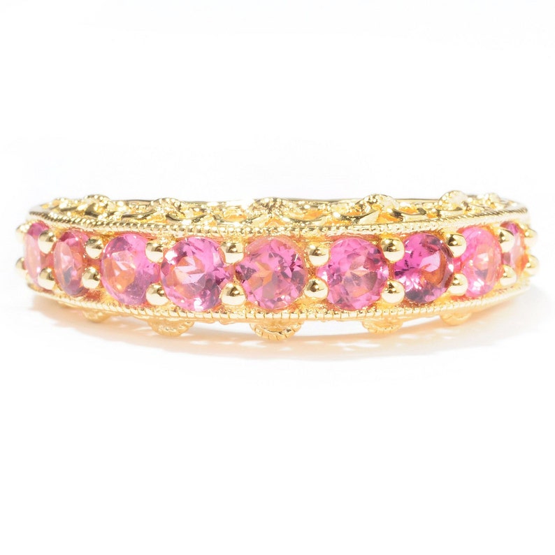 Pinctore 18K Yellow Gold o Silver .89ctw Pink Tourmaline Nine Stone Band Ring