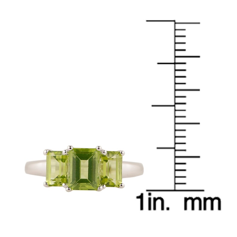 Pinctore Sterling Silver Peridot Octagon 3-Stone Ring