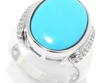 925 Sterling Silver Sonora Beauty Turquoise,White Natural Zircon Ring For Women's Anniversary Gift For Her