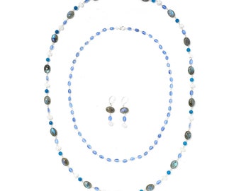 925 Sterling Silver Rainbow Moonstone / Kyanite / Labradorite,Blue Agate Necklace Anniversary Gift For Her