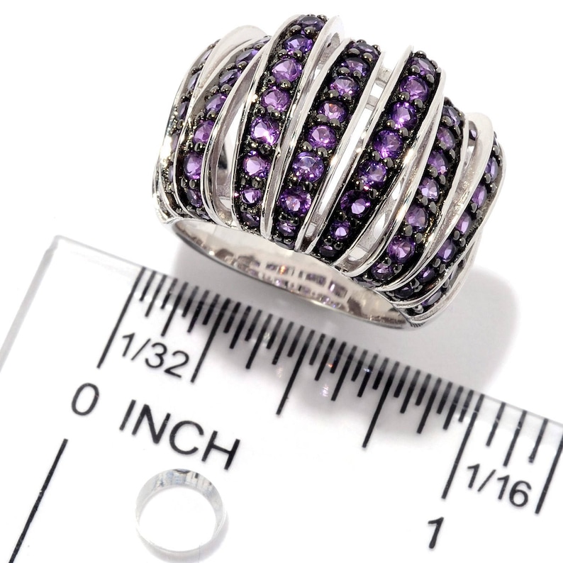 Pinctore Sterling Silver Round 1.8ctw Amethyst Nine-Row Dome Band Ring