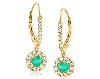 925 Sterling Silver Earrings, Sakota Emerald With White Zircon Gemstone Earrings,Dangle And Drop Earrings,Gold Plated Earrings, Fine Jewelry