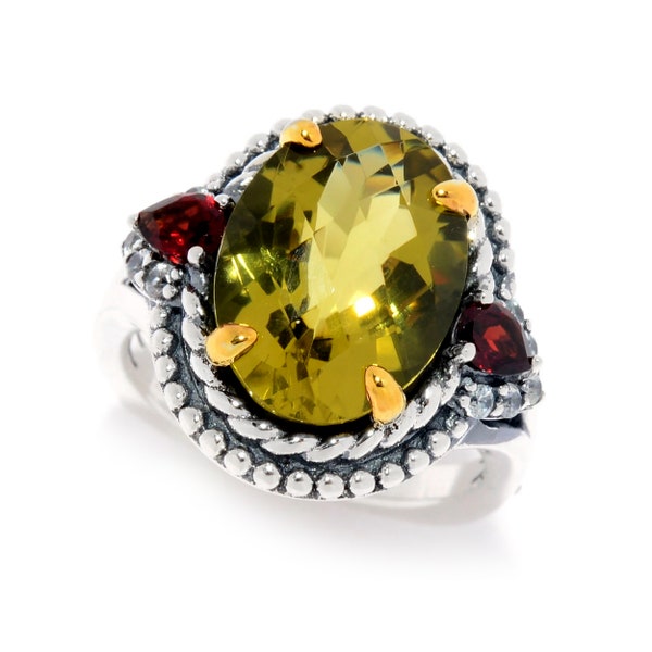 Bague en pierre précieuse Ouro Verde pour femmes, bague en grenat rouge, bague en zircon naturel blanc, bague pour femmes en argent sterling 925, bague pour femmes faites à la main,