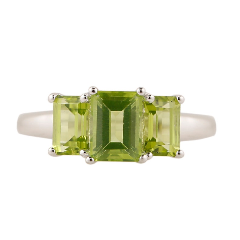Pinctore Sterling Silver Peridot Octagon 3-Stone Ring