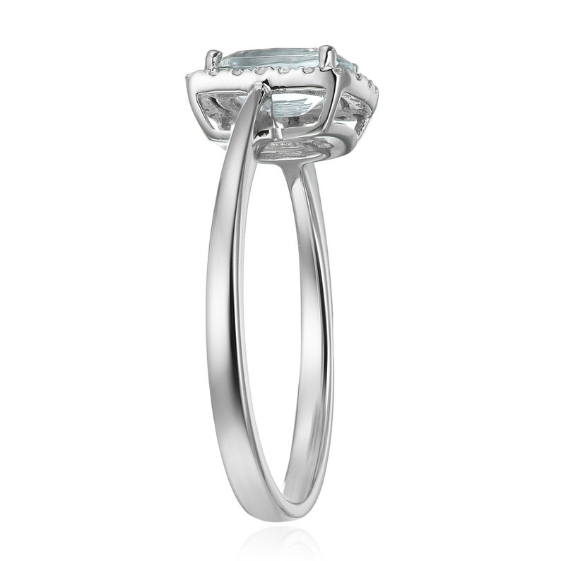 Size 7 Pinctore 10k White Gold Aquamarine Diamond Cushion Halo Engagement Ring