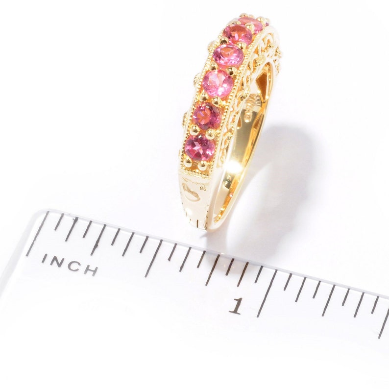 Pinctore 18K Yellow Gold o Silver .89ctw Pink Tourmaline Nine Stone Band Ring