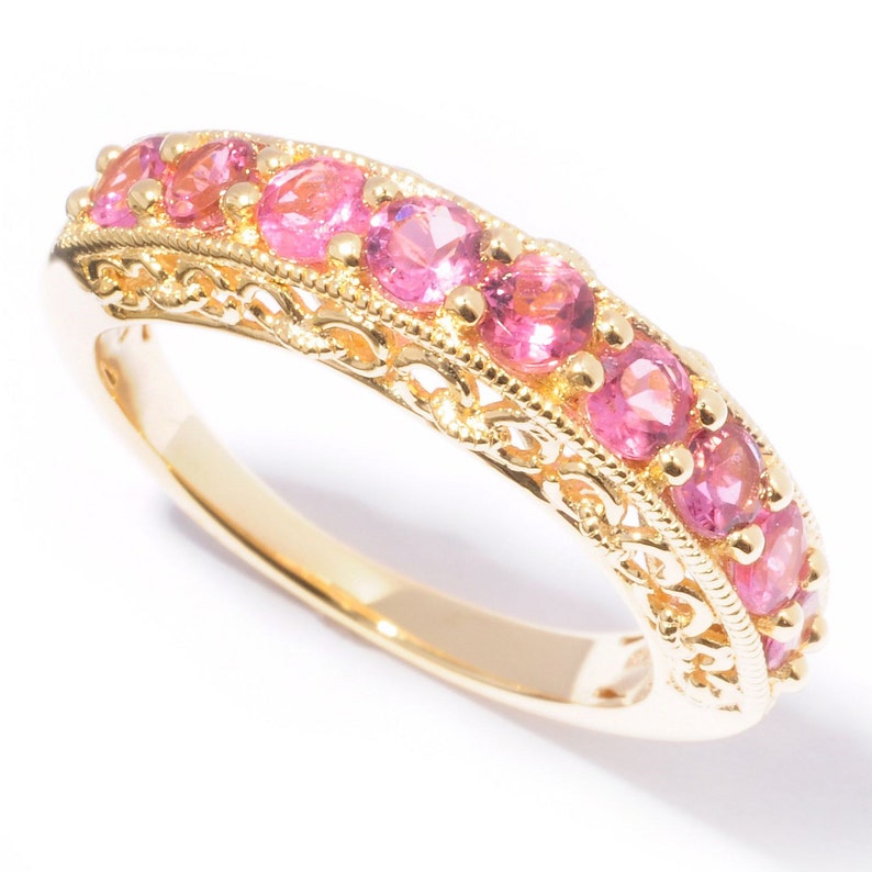 Pinctore 18K Yellow Gold o Silver .89ctw Pink Tourmaline Nine Stone Band Ring