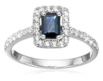 Blue Sapphire Ring, Natural Emerald Cut Saphire Ring, Women White Sapphire Ring, 925 Sterling Silver Women Ring, Women Birthstone Ring,