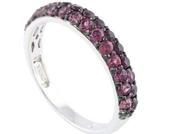 Pinctore Sterling Silver Rhodolite Garnet Double-row Band Stackable Ring For Women's, Anniversary Gift, Gift For Her