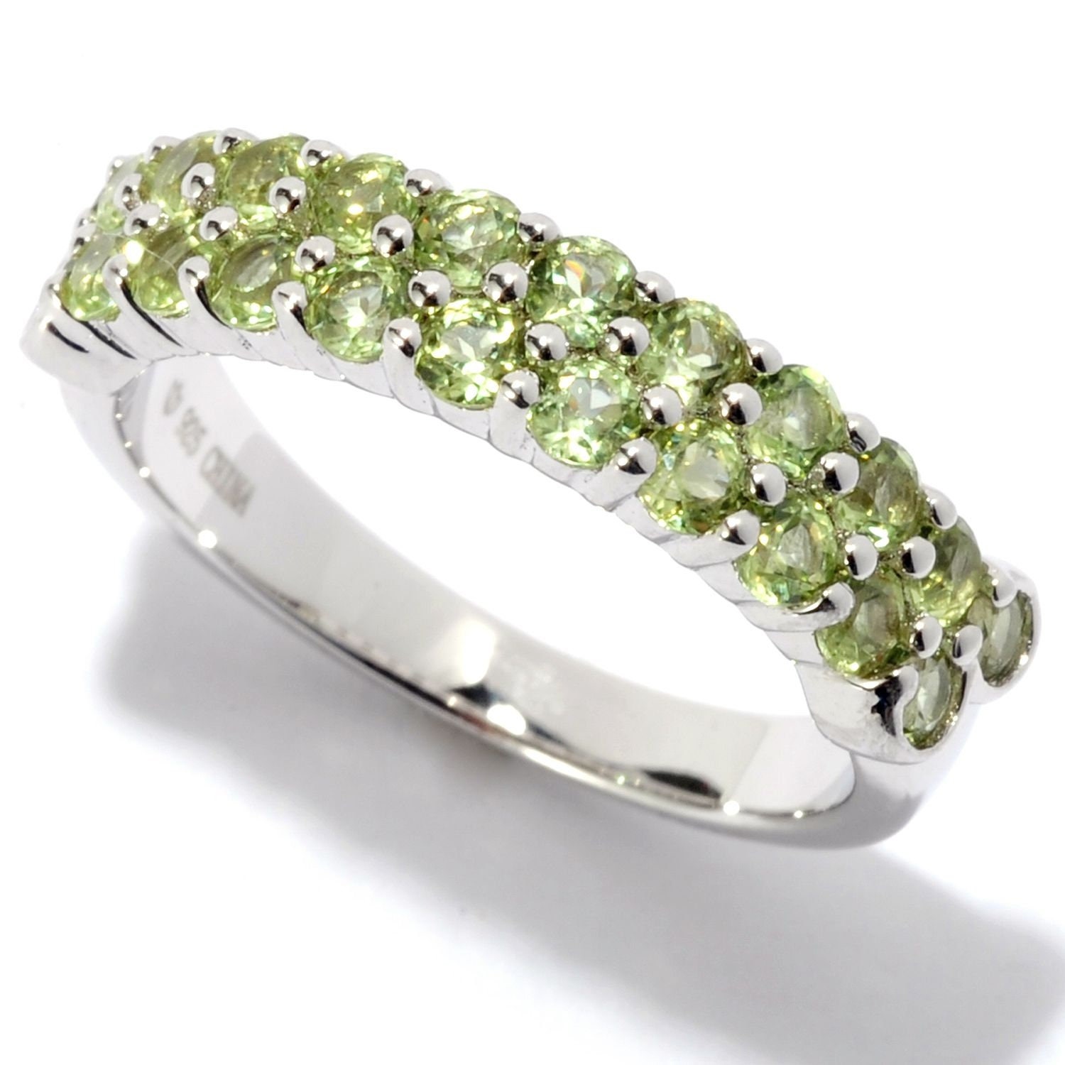 Rhodium Over Sterling Silver 1.2ctw Peridot Band Ring for Women's