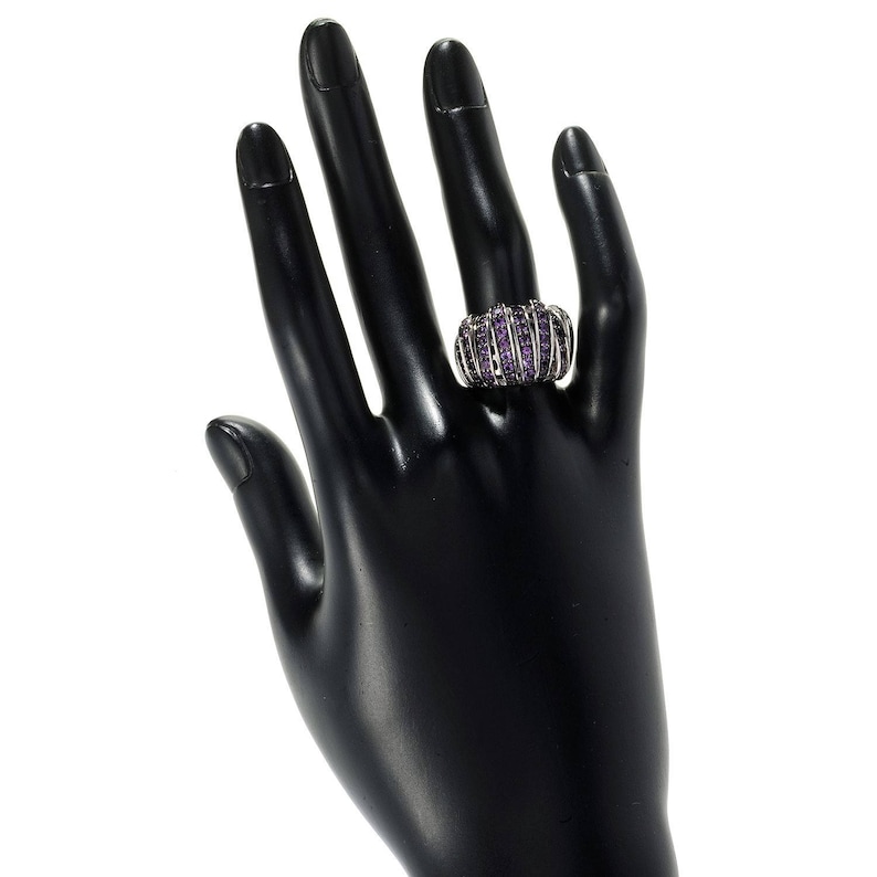 Pinctore Sterling Silver Round 1.8ctw Amethyst Nine-Row Dome Band Ring
