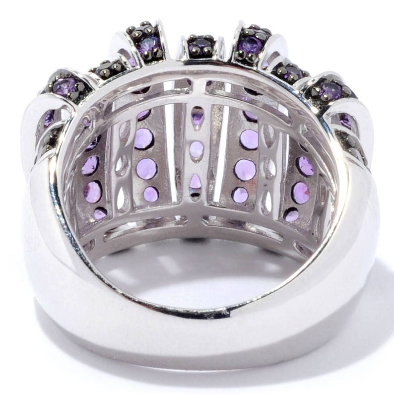 Pinctore Sterling Silver Round 1.8ctw Amethyst Nine-Row Dome Band Ring